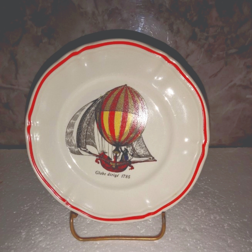 Longchamp French Hot Air Balloon Dessert Plates Set Of 4 with Red Rim - Picture 5 of 14